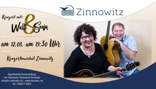 Information zum Konzert von Wulli & Sonja am 12. August an der Konzertmuschel Zinnowitz.