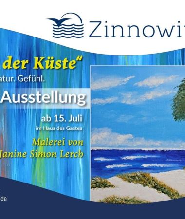 Farbenfrohe Werke der Zinnowitzer Künstlerin Janine Simon Lerch – inspiriert von Küste & Natur. Ab 15. Juli im Haus des Gastes. Eintritt frei!