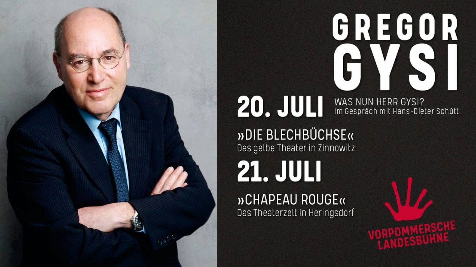 Gregor Gysi – Lesung & Gespräch mit Hans-Dieter Schütt: Was nun, Herr Gysi? Erlebt unterhaltende Einblicke in Politik, Leben und Gedankenwelt. Jetzt Tickets sichern!