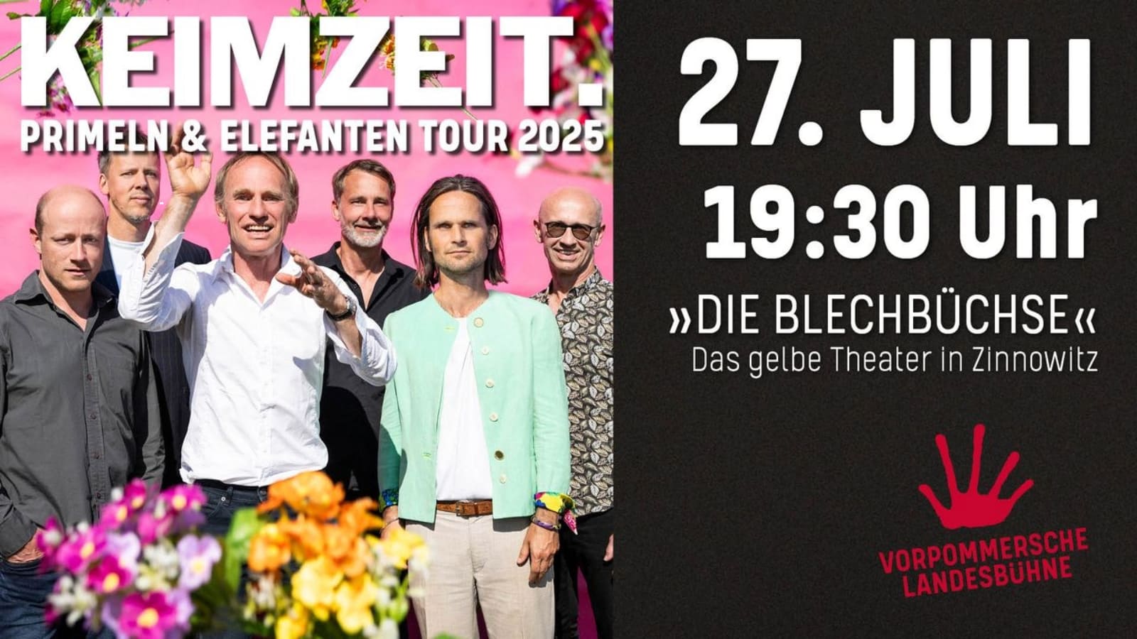 Feiert mit Keimzeit das 30-jährige Jubiläum des Albums „Primeln & Elefanten“. Freut euch auf klassische deutsche Rockgeschichte in der Blechbüchse an der Ostsee.