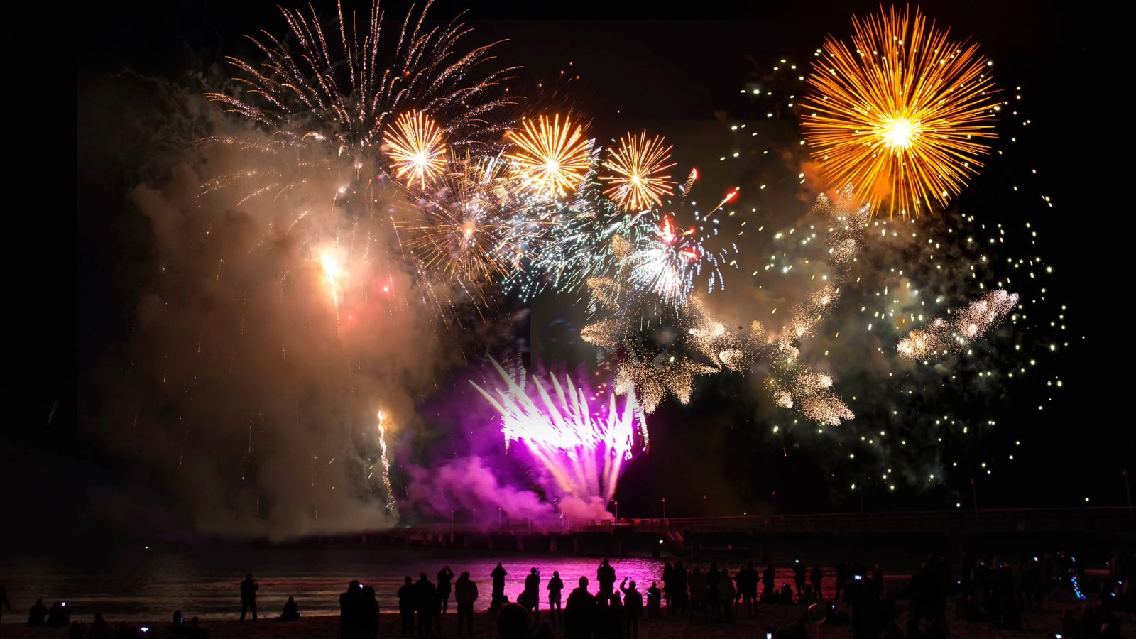 Farbenfrohes Feuerwerk über der Ostsee zu Silvester in Zinnowitz – stimmungsvoller Jahreswechsel mit der Kurverwaltung Zinnowitz